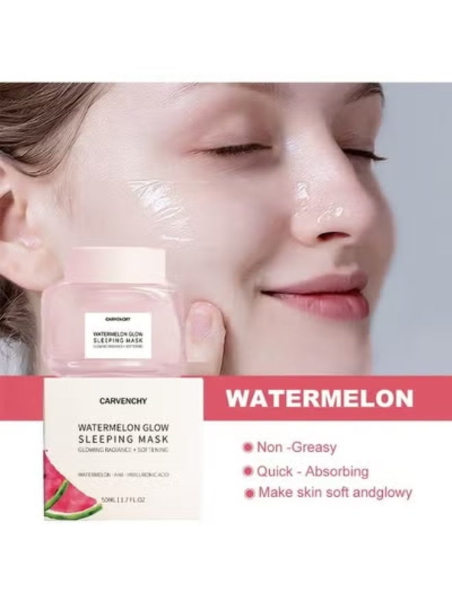 CARVENCHY Watermelon Glow Sleeping Mask, Watermelon Overnight Face Masks Skincare, with AHA, Hyaluronic Acid, Niacinamide - Anti Aging Face Cream for Smooth, Glowing (50ml) - Image 2